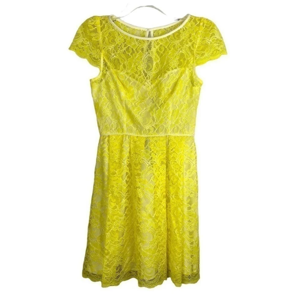 Abs Allen Schwartz Yellow Spring Summer Lace Garden Party Dress Size 2 - Picture 1 of 10